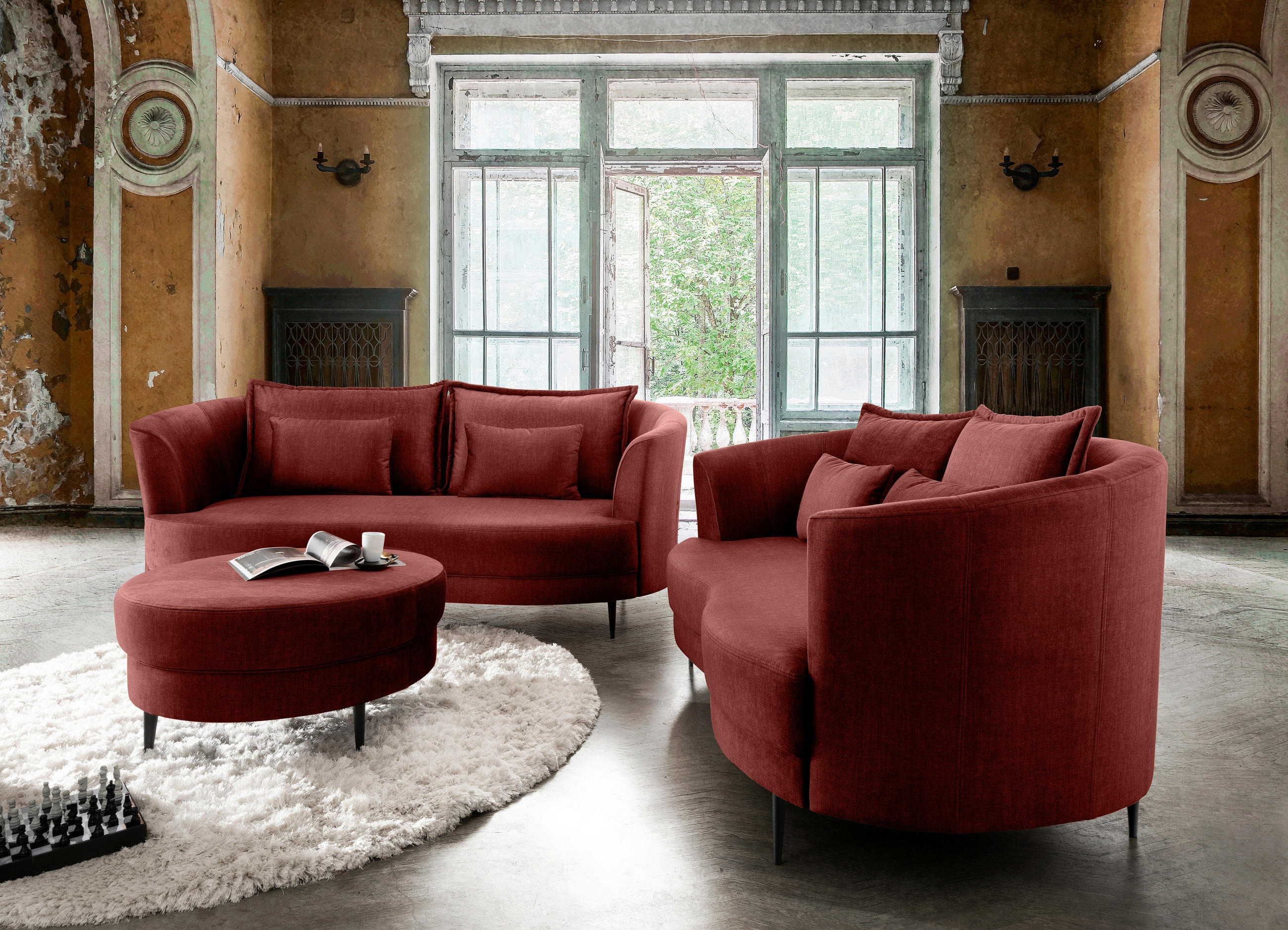 HOCKER in Textil Koralle  - Koralle/Schwarz, Modern, Textil/Metall (80/43cm) - Livetastic