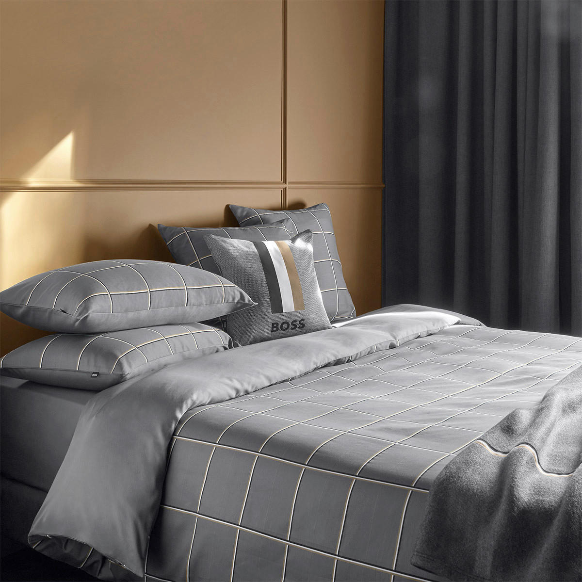 BETTWÄSCHESET Boss Check 160/210 cm  50 cm/70 cm  - Grau, Design, Textil (160/210cm) - Hugo Boss