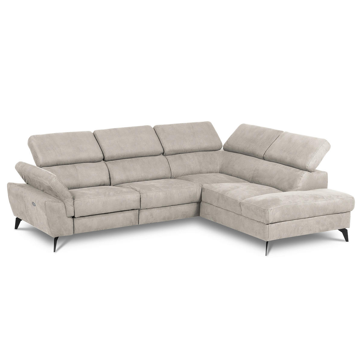 ECKSOFA SONO Hellgrau Lederlook Bettkasten, Armteilverstellung, Kopfteilverstellung  - Hellgrau/Schwarz, Design, Textil/Metall (265/210cm) - Livetastic
