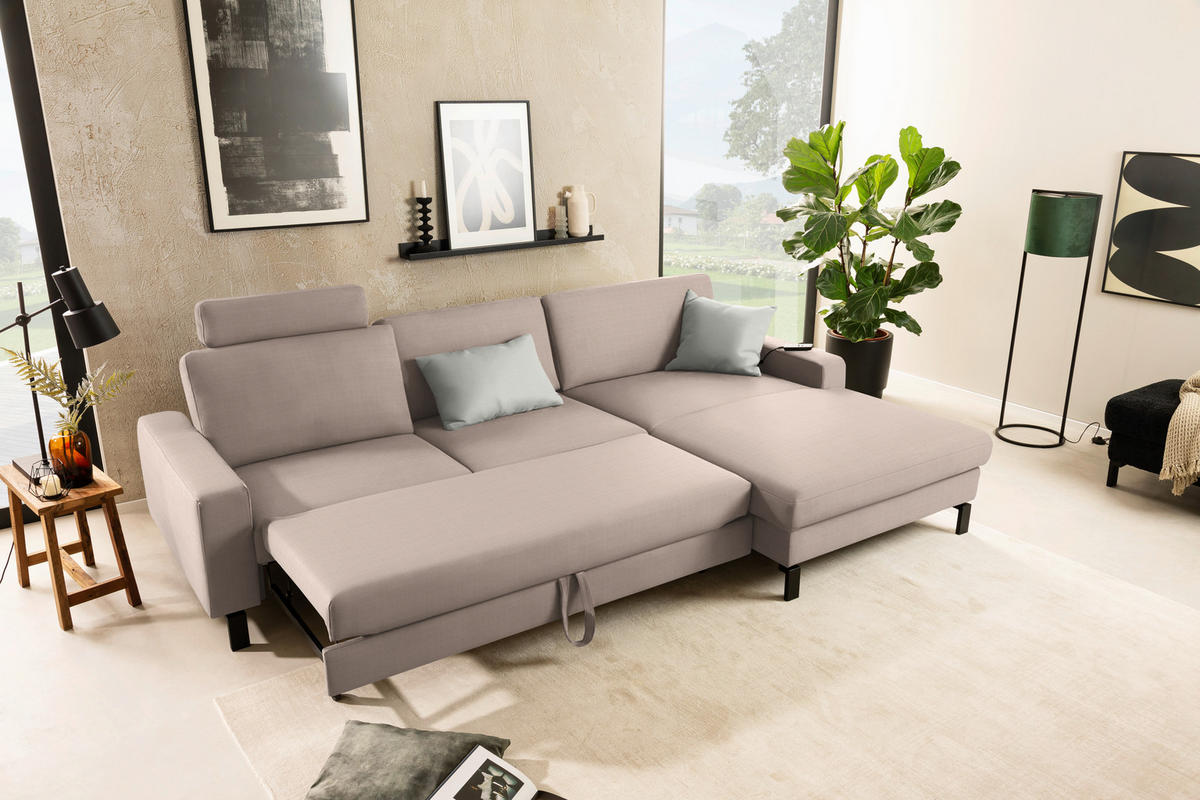 ECKSOFA Cord Taupe  - Taupe/Schwarz, Design, Textil/Metall (298/185cm) - Pure Home Lifestyle