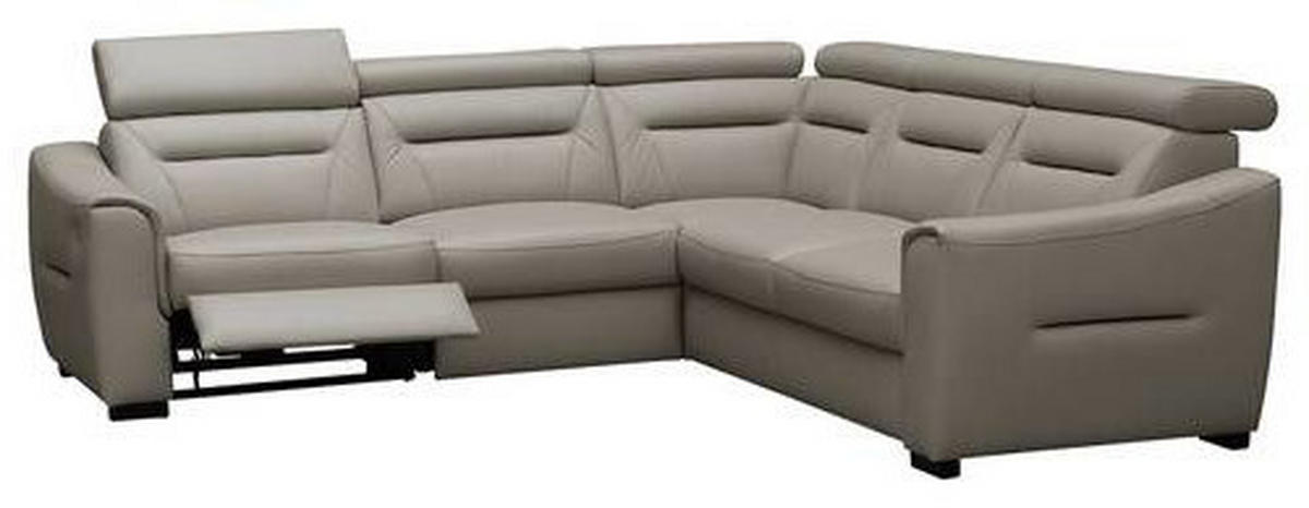ECKSOFA Schlammfarben Echtleder Lederlook Schlaffunktion, Rücken echt, Relaxfunktion, Kopfteilverstellung  - Wengefarben/Schlammfarben, Design, Leder/Holz (260/260cm) - Celina Home