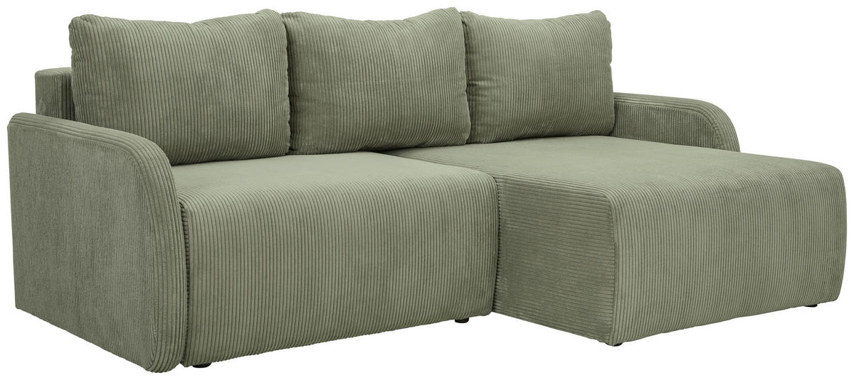 ECKSOFA Salbeigrün Cord  - Salbeigrün/Schwarz, KONVENTIONELL, Kunststoff/Textil (217/146cm) - Carryhome