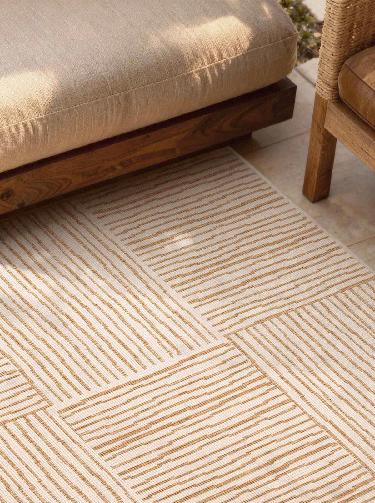 FLACHWEBETEPPICH 120/170 cm Haringey Weiß, Sandfarben rechteckig  - Sandfarben/Weiß, Basics, Kunststoff (120/170cm)