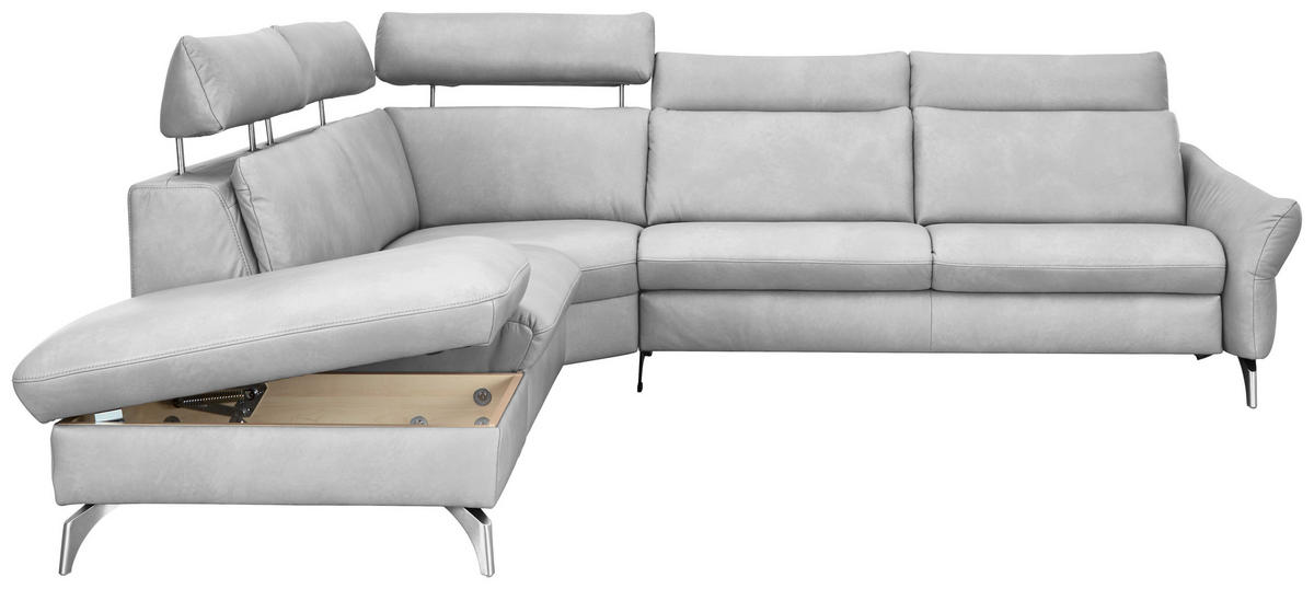 ECKSOFA in Echtleder Hellgrau  - Edelstahlfarben/Hellgrau, Konventionell, Leder/Metall (242/296cm) - Himolla Komfortklass