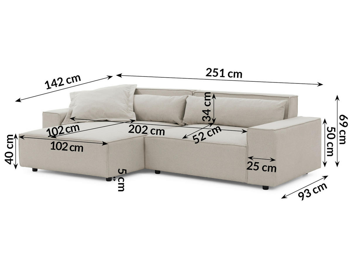 ECKSOFA Webstoff Beige  - Beige/Schwarz, Design, Kunststoff/Textil (251/142cm) - P & B