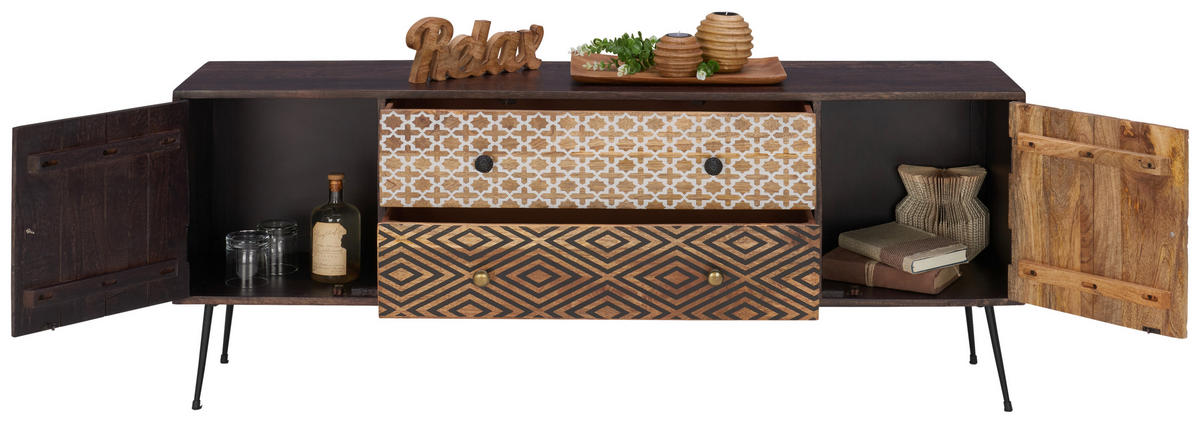 LOWBOARD  in 157/60/35 cm  - Weiss/Messingfarben, Lifestyle, Holz/Metall (157/60/35cm) - Landscape