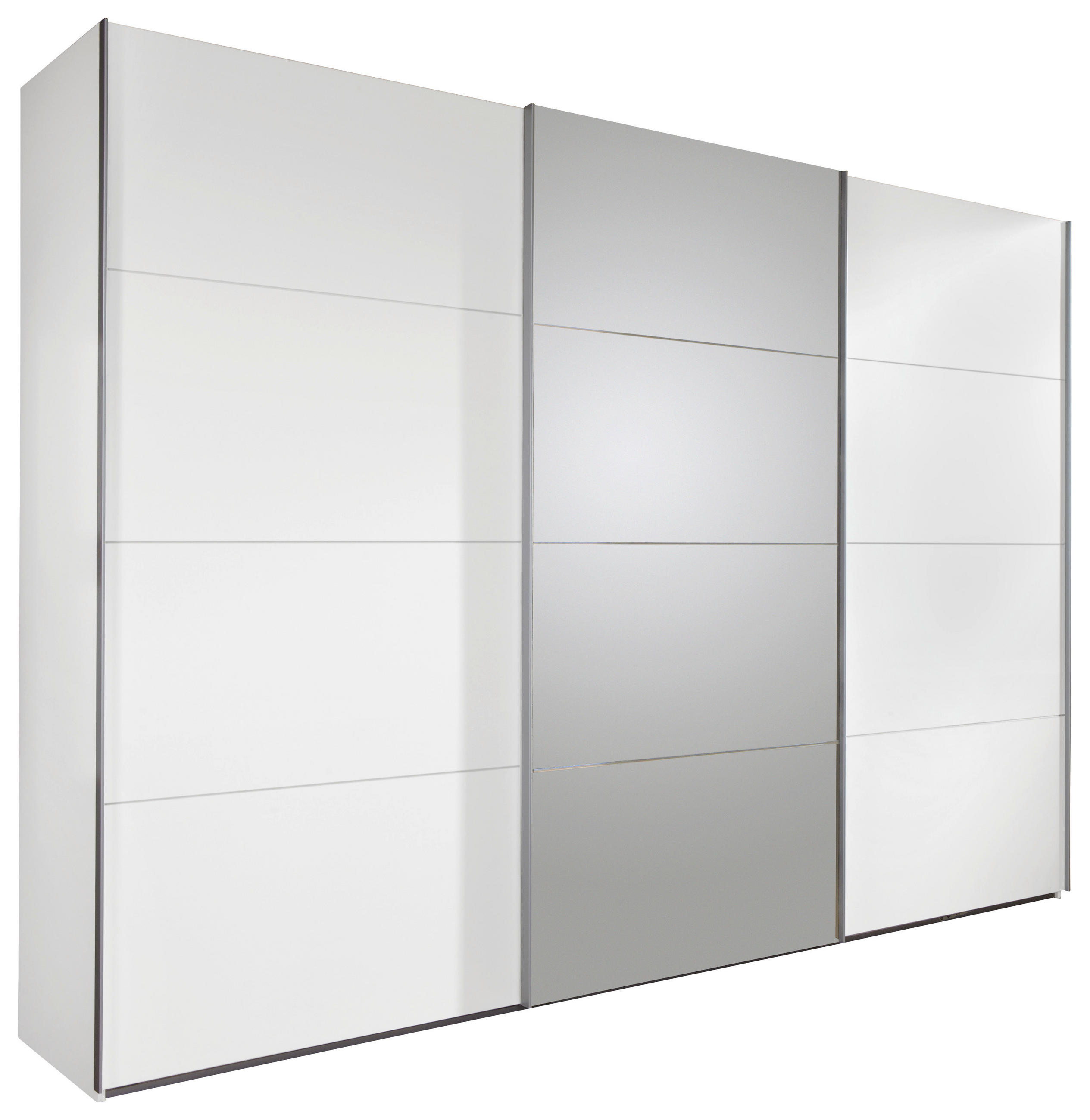 SCHWEBETÜRENSCHRANK 270/210/65 cm 3-türig Weiß  - Alufarben/Weiß, Design, Glas/Holzwerkstoff (270/210/65cm) - Carryhome