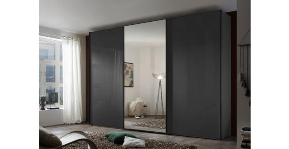SCHWEBETÜRENSCHRANK 298/222/68 cm 3-türig Anthrazit - Anthrazit/Schwarz, Design, Glas/Holzwerkstoff (298/222/68cm) - Moderano
