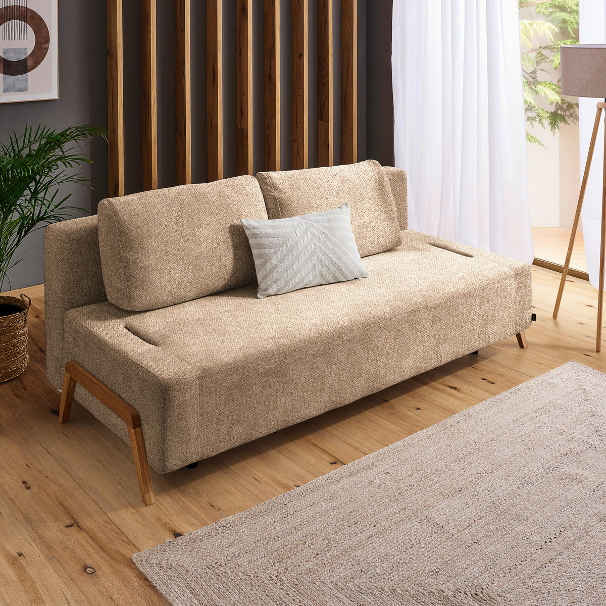 SCHLAFSOFA in Holz, Textil Hellbraun  - Hellbraun/Naturfarben, Design, Holz/Textil (211/88/102cm) - Niels Andersson
