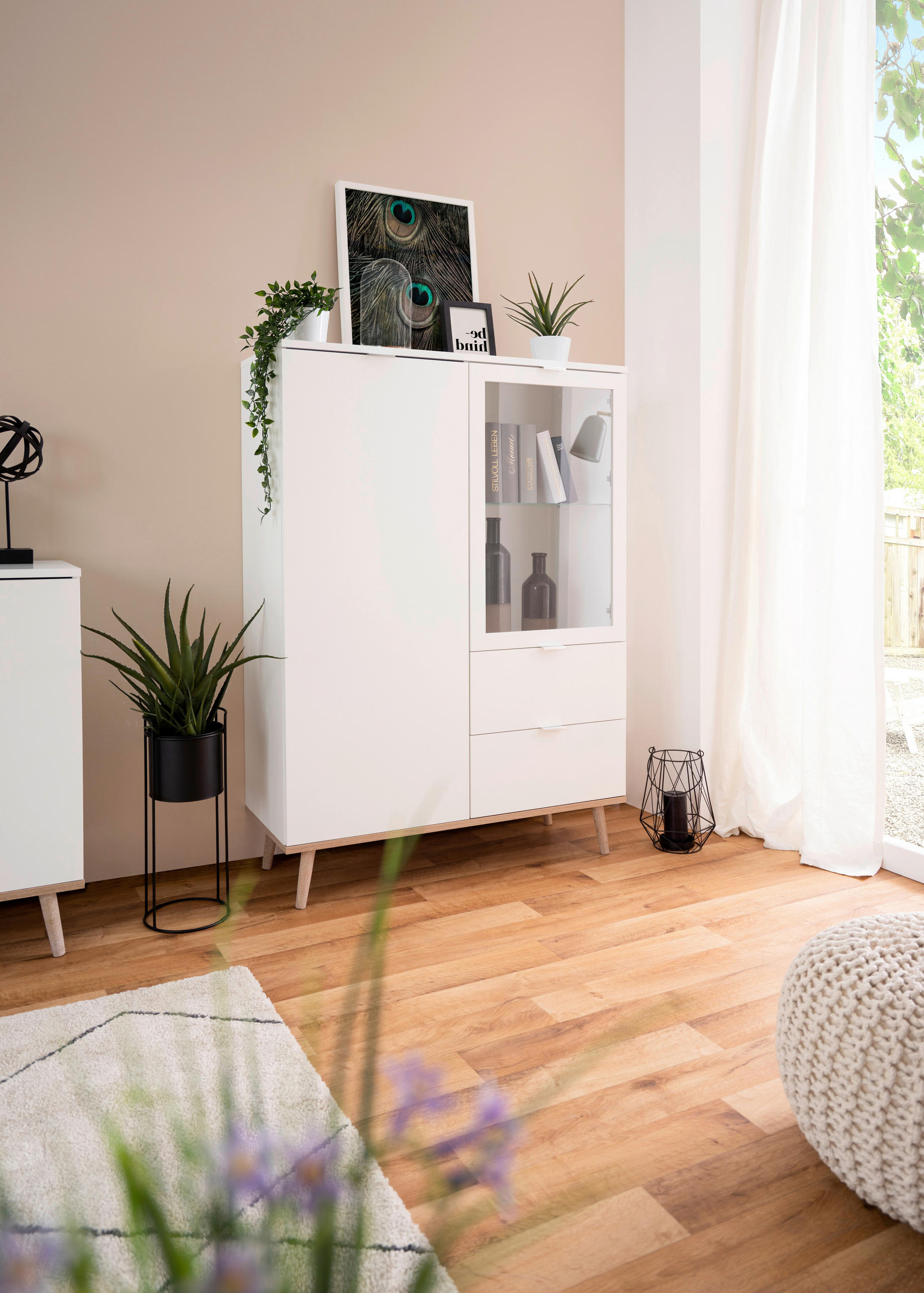HIGHBOARD  in 100/140/40 cm  - Eichefarben/Alufarben, KONVENTIONELL, Glas/Holz (100/140/40cm) - MID.YOU
