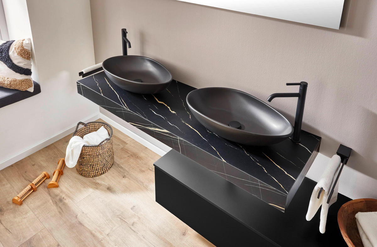 BADEZIMMER 6-teilig  in 160,3 cm  - Schwarz, MODERN, Keramik/Holzwerkstoff (160,3cm) - Celina Home