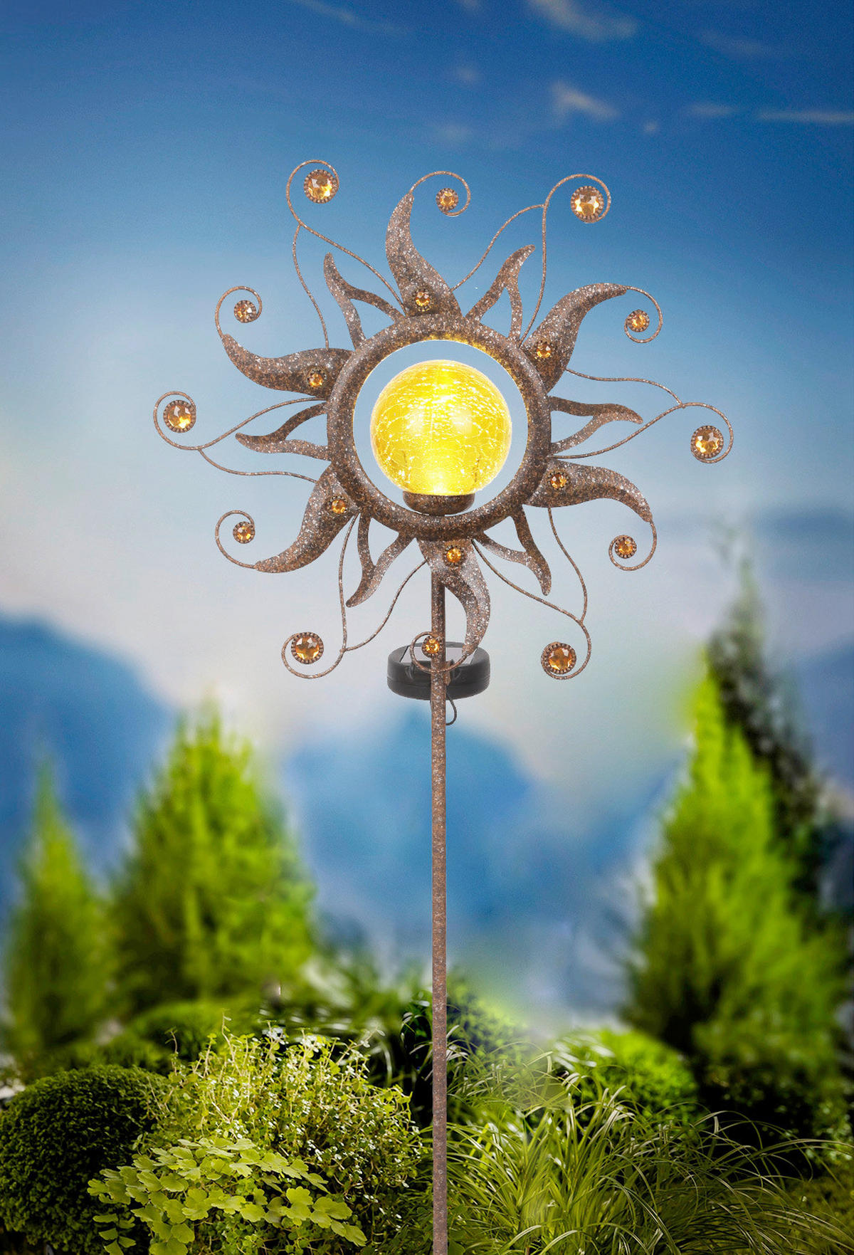 SOLARLEUCHTE Rusty Sun 31,5/7,5/91 cm  - Rostfarben, Trend, Glas/Kunststoff (31,5/7,5/91cm) - Ambia Garden