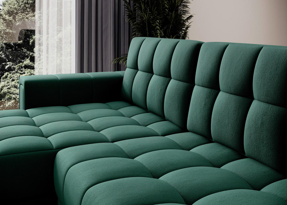 ECKSOFA BLENVI in Plüsch Grün  260/150 cm  - Schwarz/Grün, Design, Kunststoff/Textil (260/150cm) - MID.YOU