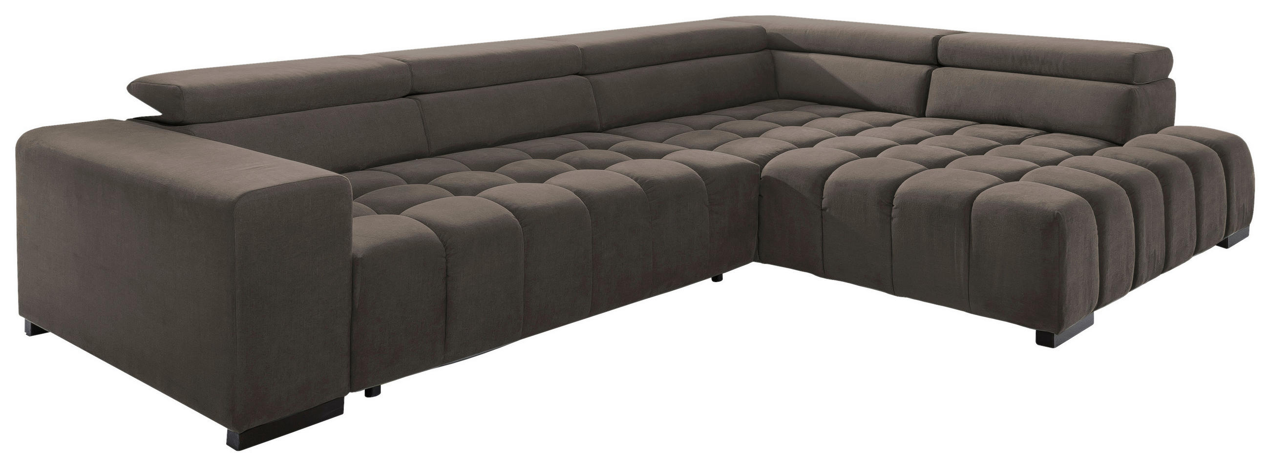 ECKSOFA in Velours Braun  - Schwarz/Braun, Design, Holz/Textil (307/201cm) - Livetastic