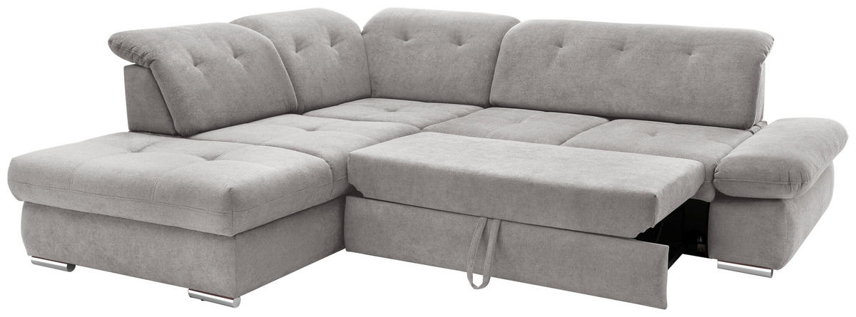 ECKSOFA Dalida Grau Chenille  - Chromfarben/Grau, MODERN, Textil/Metall (254/280cm) - Livetastic
