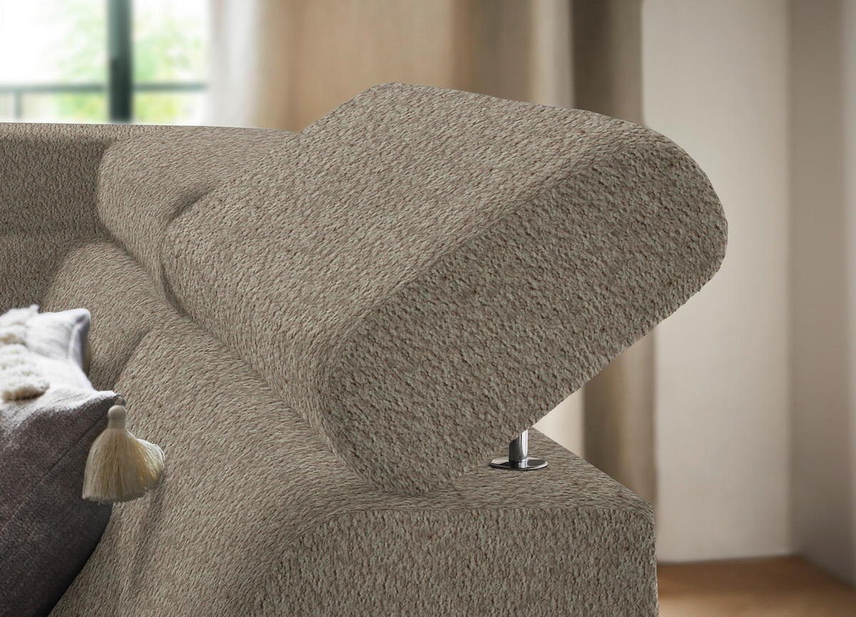 ECKSOFA in Teddystoff Greige  - Greige/Schwarz, Design, Textil/Metall (260/203cm) - Stylife