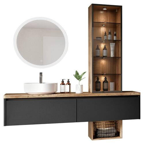 BADEZIMMER  in 185,2 cm  - Schwarz/Braun, MODERN, Glas/Keramik (185,2cm) - Celina Home