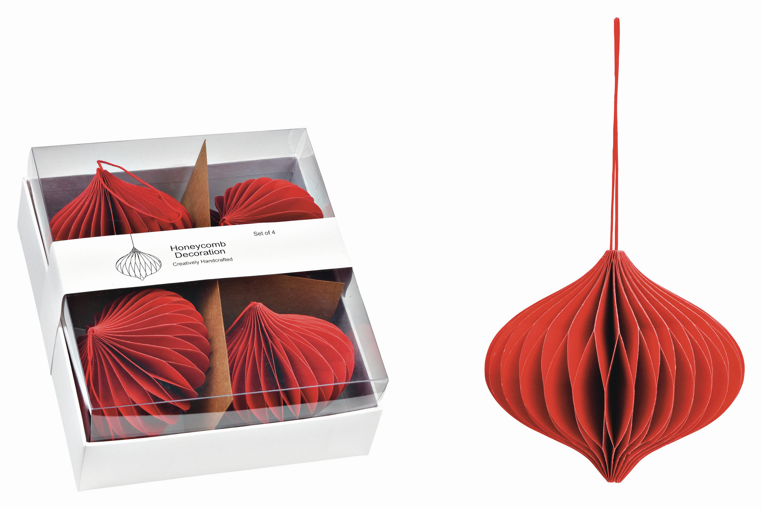 CHRISTBAUMKUGEL-SET 4-teilig  - Rot, Basics, Papier (17,0/8,0/17,0cm) - X-Mas