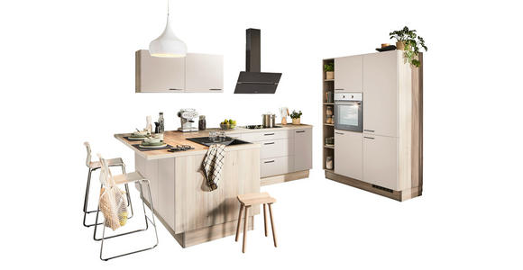 ECKKÜCHE  in Grau, Kaschmir, Tannenholzfarben  - Kaschmir/Tannenholzfarben, Design, Holzwerkstoff/Metall (121,6/280/150cm) - Xora