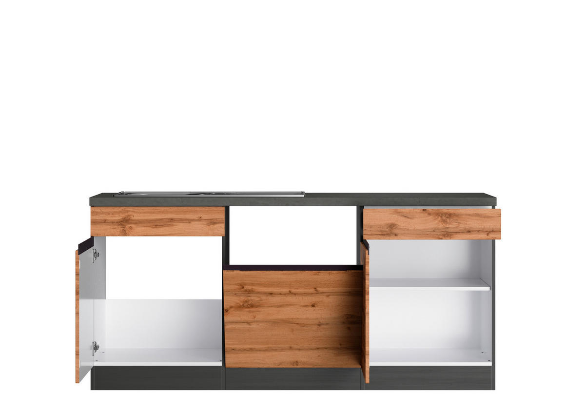 ECKKÜCHE 300/240 cm  in Graphitfarben, Eiche Wotan  - Eiche Wotan/Graphitfarben, Design, Holzwerkstoff (300/240cm) - Held