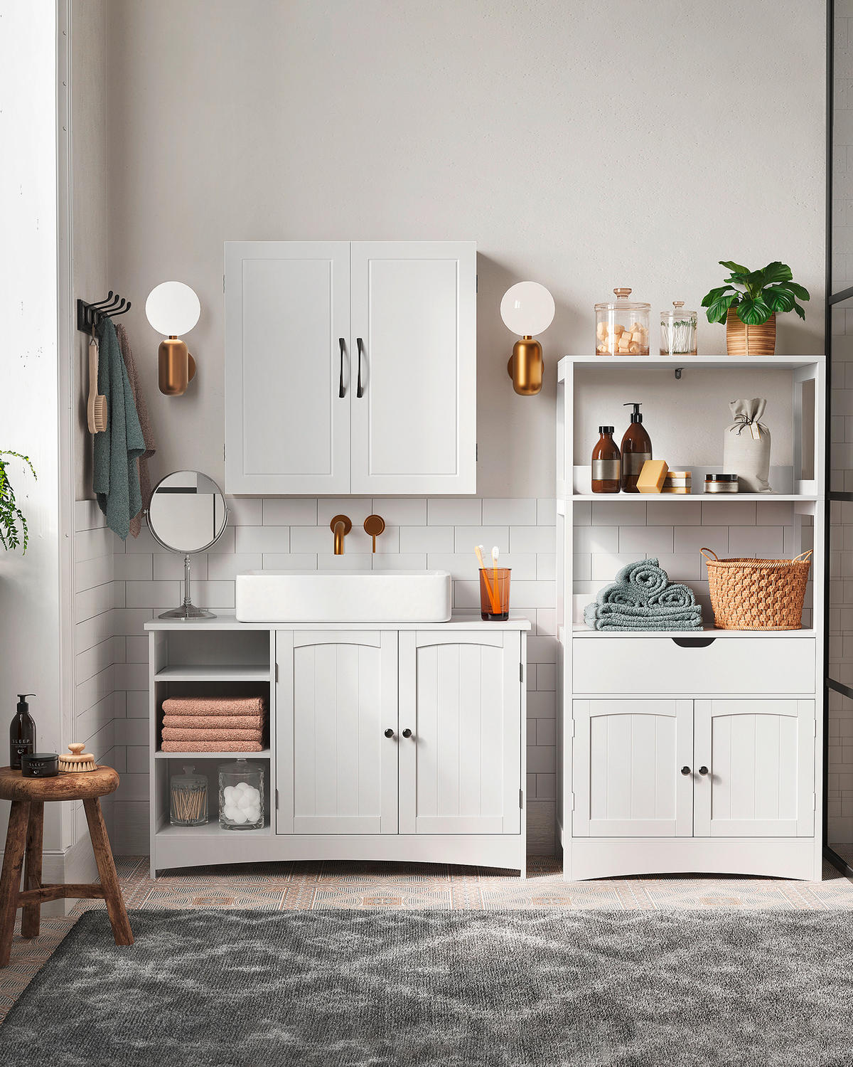 WASCHBECKENUNTERSCHRANK 90/60/30 cm  - Chromfarben/Weiß, MODERN, Holzwerkstoff/Metall (90/60/30cm) - MID.YOU