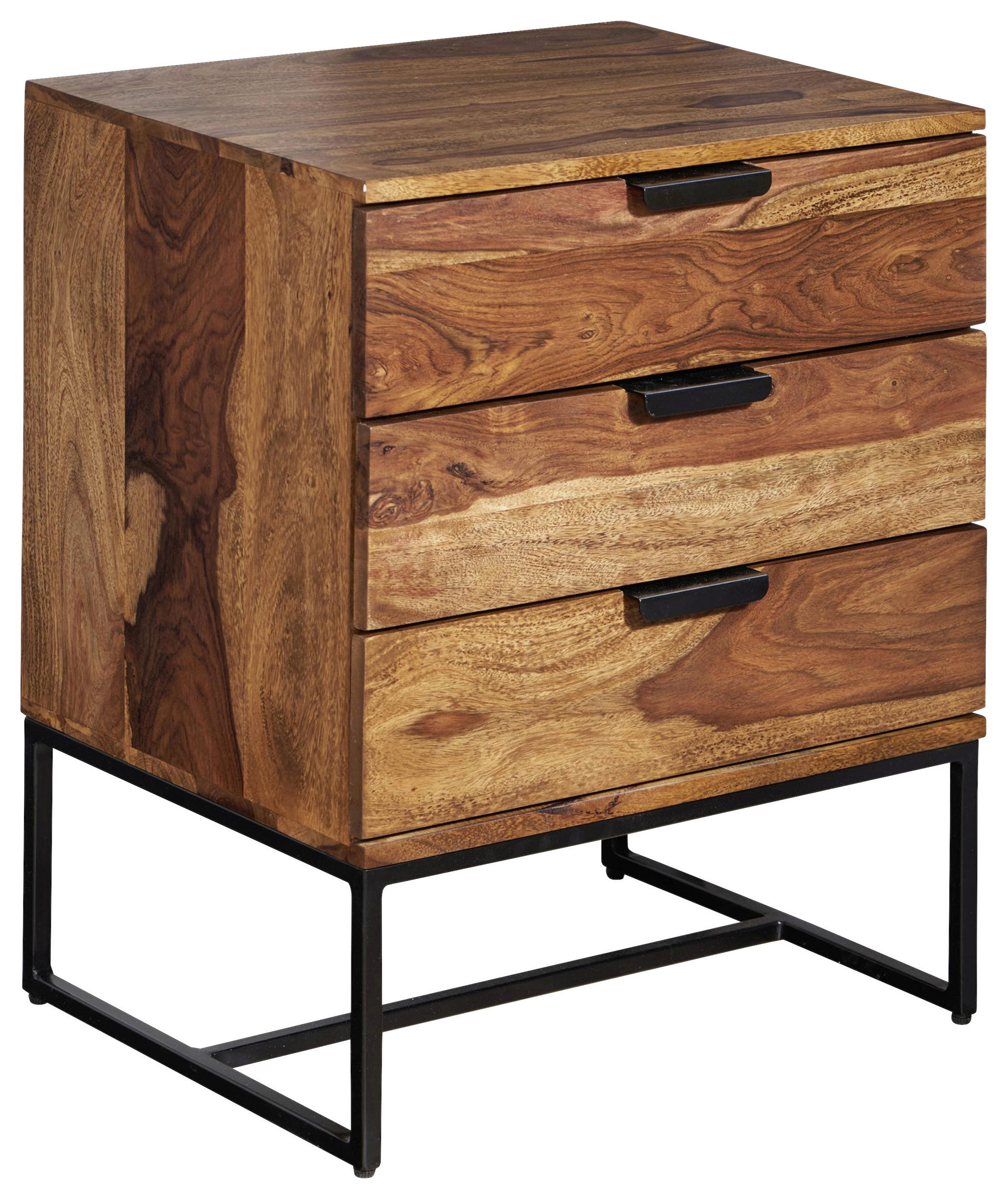 NACHTTISCH 50/65/40 cm  in massiv Sheesham Sheeshamfarben  - Sheeshamfarben/Schwarz, Design, Holz/Metall (50/65/40cm) - MID.YOU