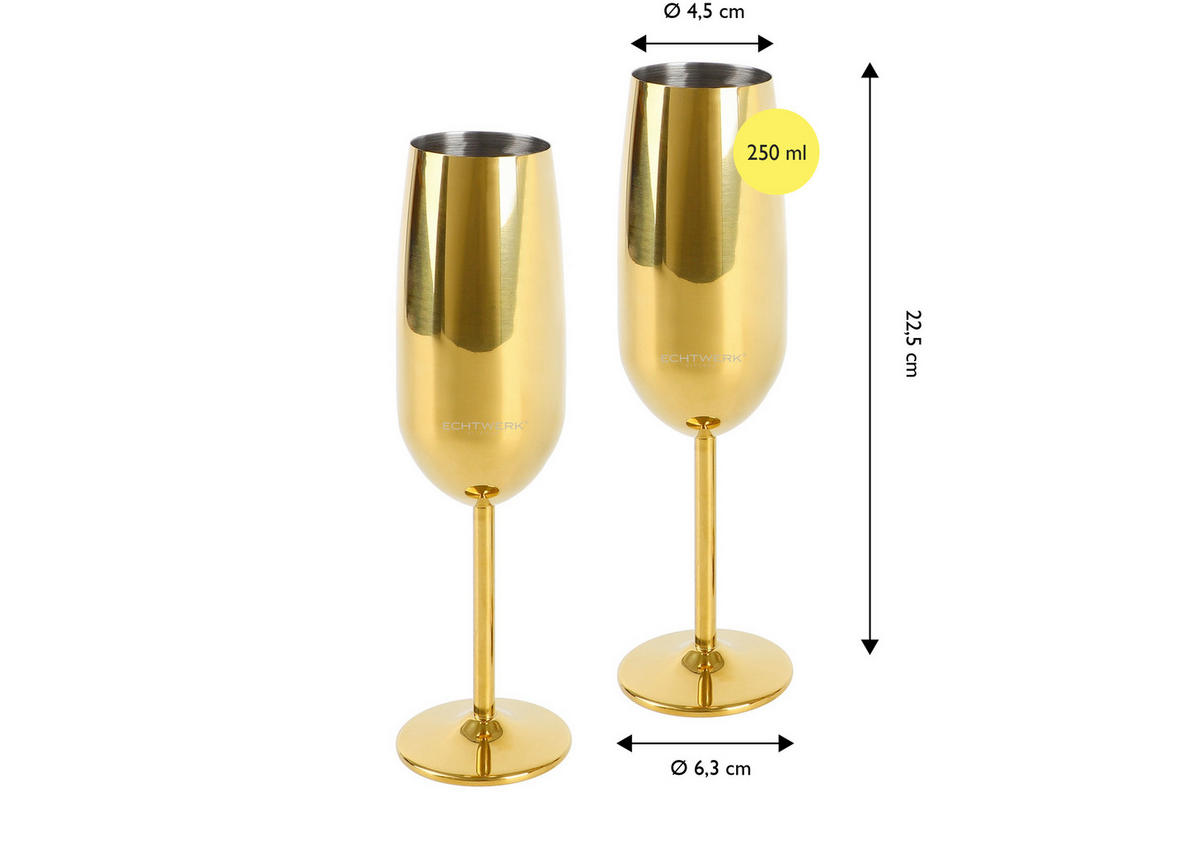 MOUSSERANDE VINGLAS 250 ml 2 delar  - guldfärgad, Basics, metall (6,3/6,3/22,5cm) - Echtwerk