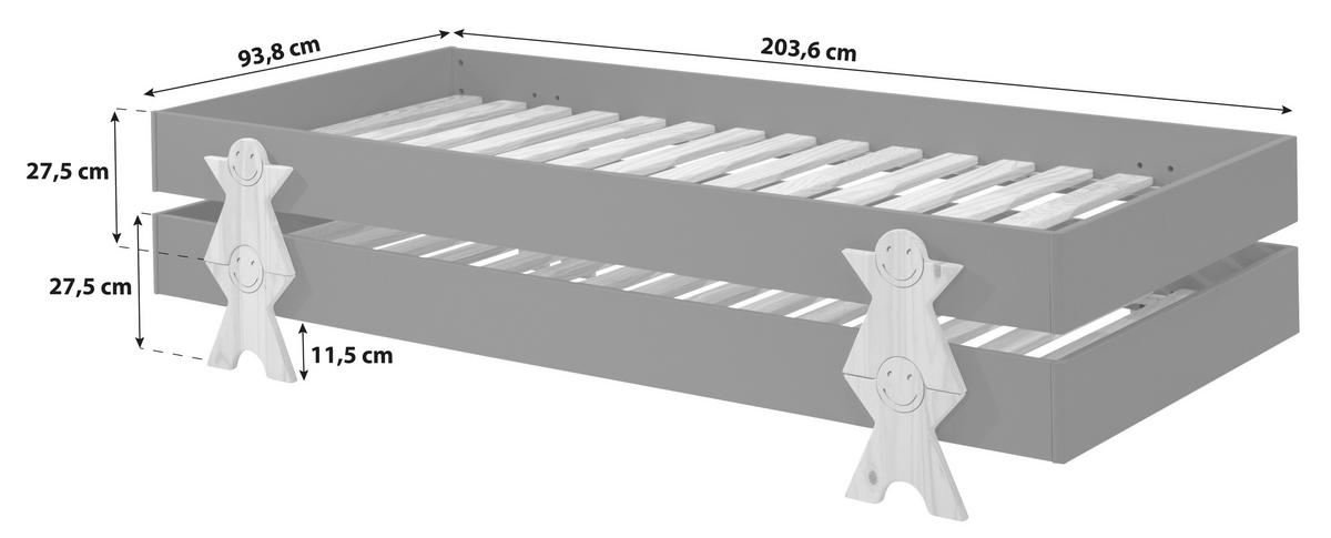 STAPELBETT  90/200 cm  Grau  - Kieferfarben/Grau, MODERN, Holz/Holzwerkstoff (90/200cm) - MID.YOU