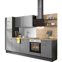 KÜCHENBLOCK XO 15 290 cm  in Graphitfarben, Grau, Eichefarben  - Edelstahlfarben/Eichefarben, Design, Holzwerkstoff/Metall (290cm) - Xora