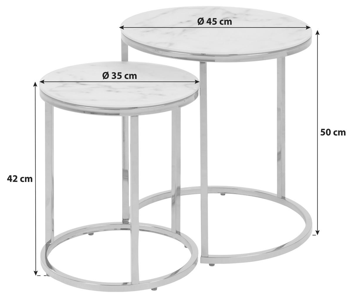 BEISTELLTISCH in Glas, Metall 35/45/35/45/42/50 cm  - Goldfarben/Weiß, Trend, Glas/Metall (35/45/35/45/42/50cm) - MID.YOU