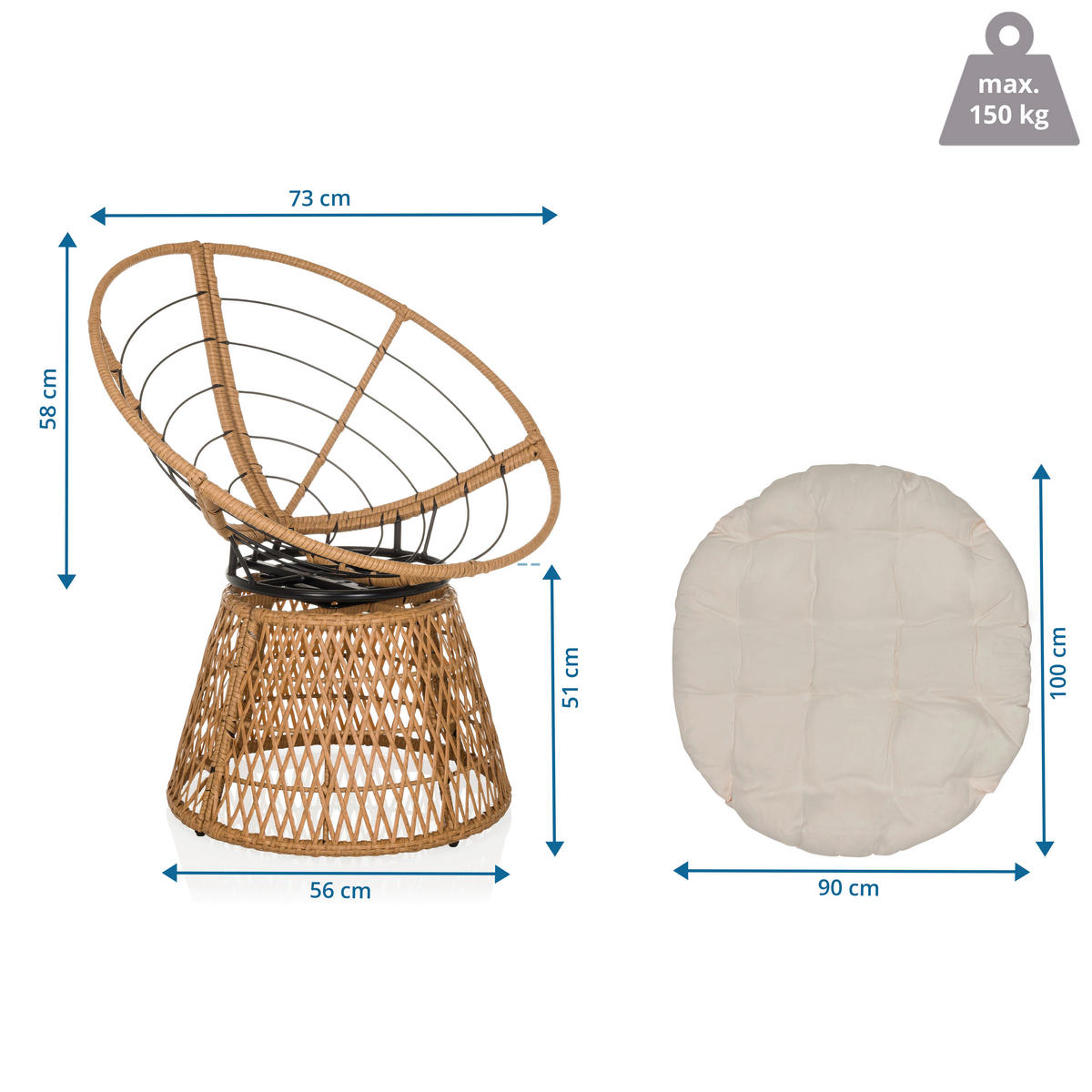 GARTENSESSEL Rattan Eisen Beige  - Beige, MODERN, Holz/Metall (78/92/73cm) - MID.YOU