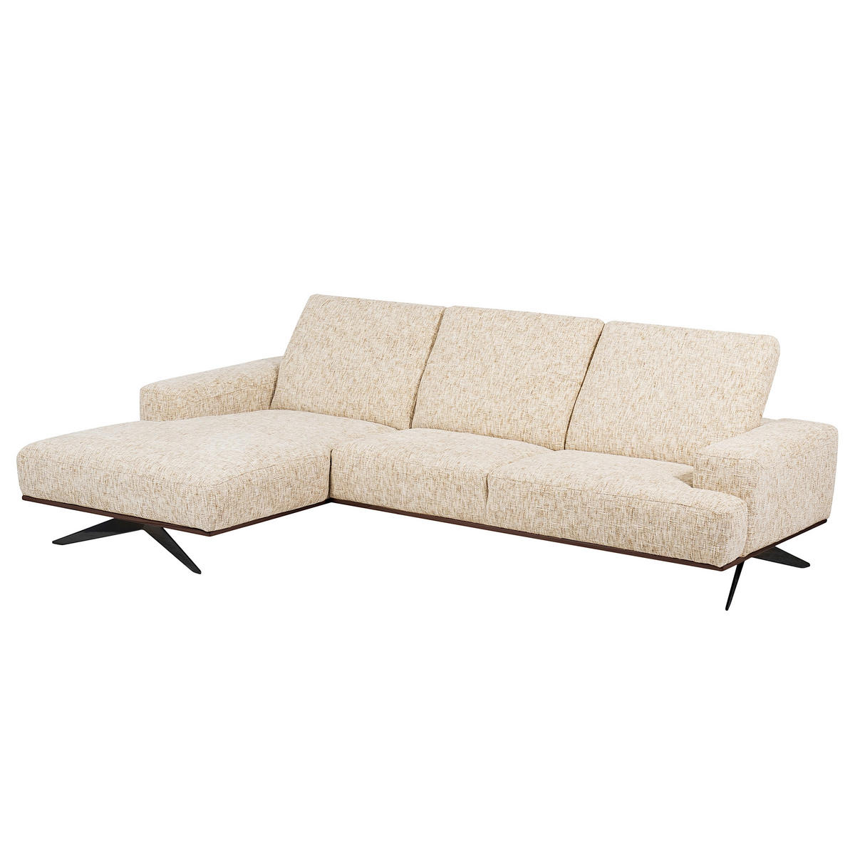 ECKSOFA PORTLAND in Struktur Beige Kopfteilverstellung  187/295 cm  - Beige/Schwarz, Design, Holz/Textil (187/295cm) - Livetastic