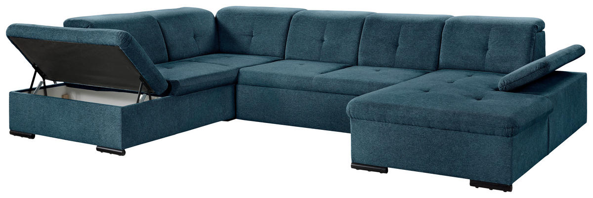 WOHNLANDSCHAFT Dunkelblau Chenille  - Dunkelblau/Grau, KONVENTIONELL, Kunststoff/Textil (188/340/240cm) - Carryhome