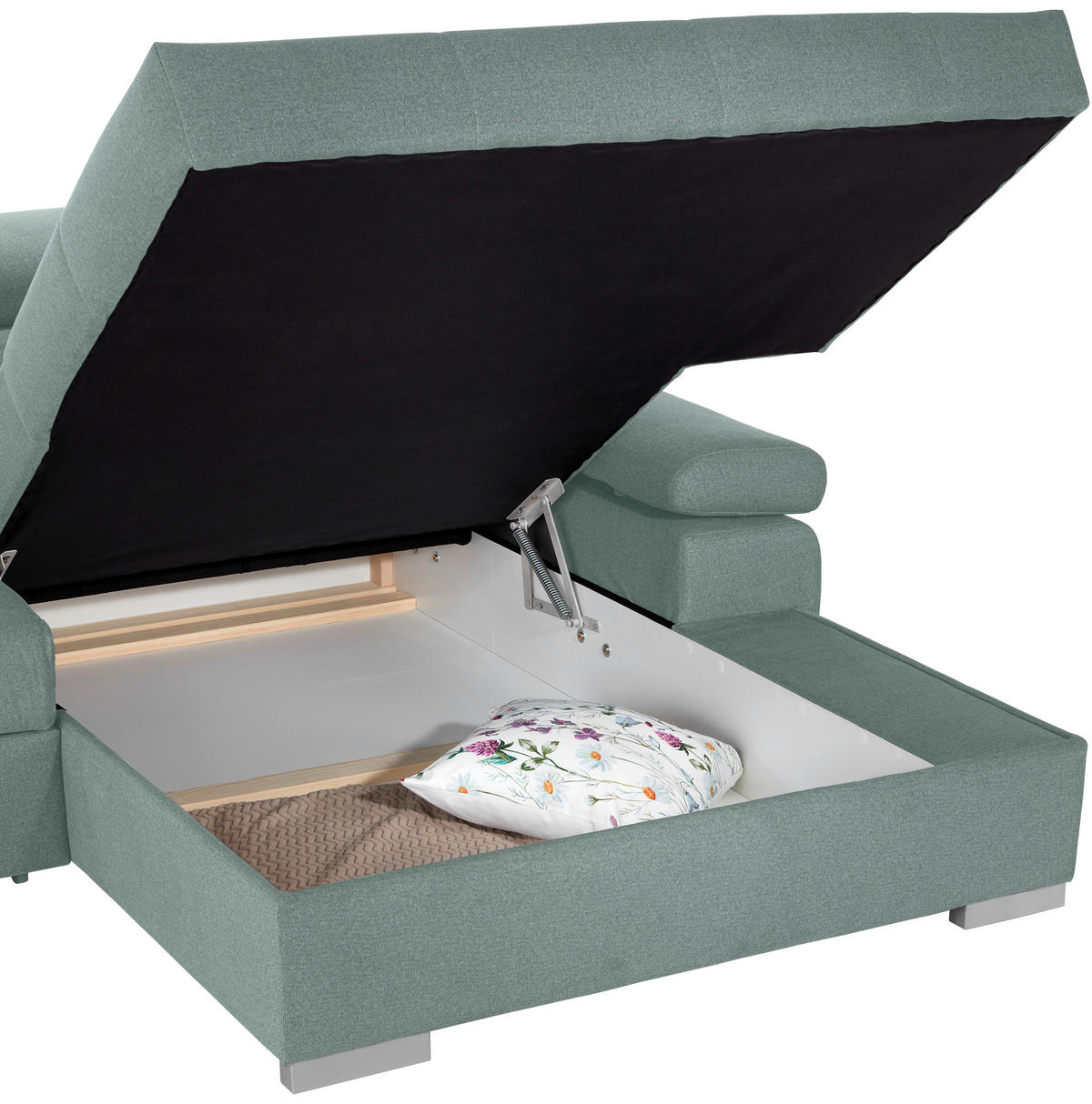 ECKSOFA in Velours Grün  292/183 cm  - Silberfarben/Grün, Design, Holz/Textil (292/183cm) - Livetastic