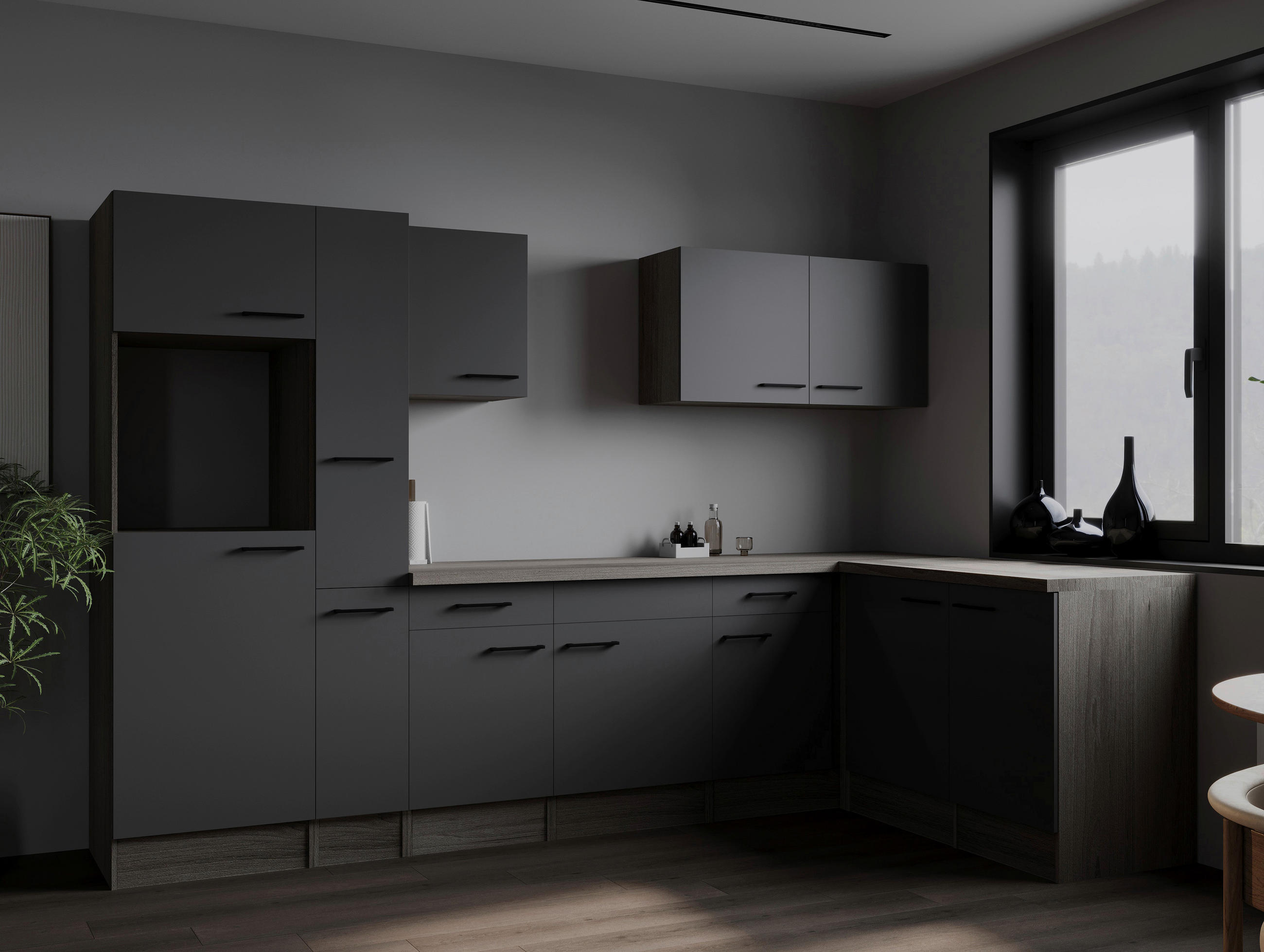 ECKKÜCHE 310/172 cm  in Grau, Eichefarben  - Eichefarben/Schwarz, Design, Holzwerkstoff/Metall (310/172cm) - Respekta
