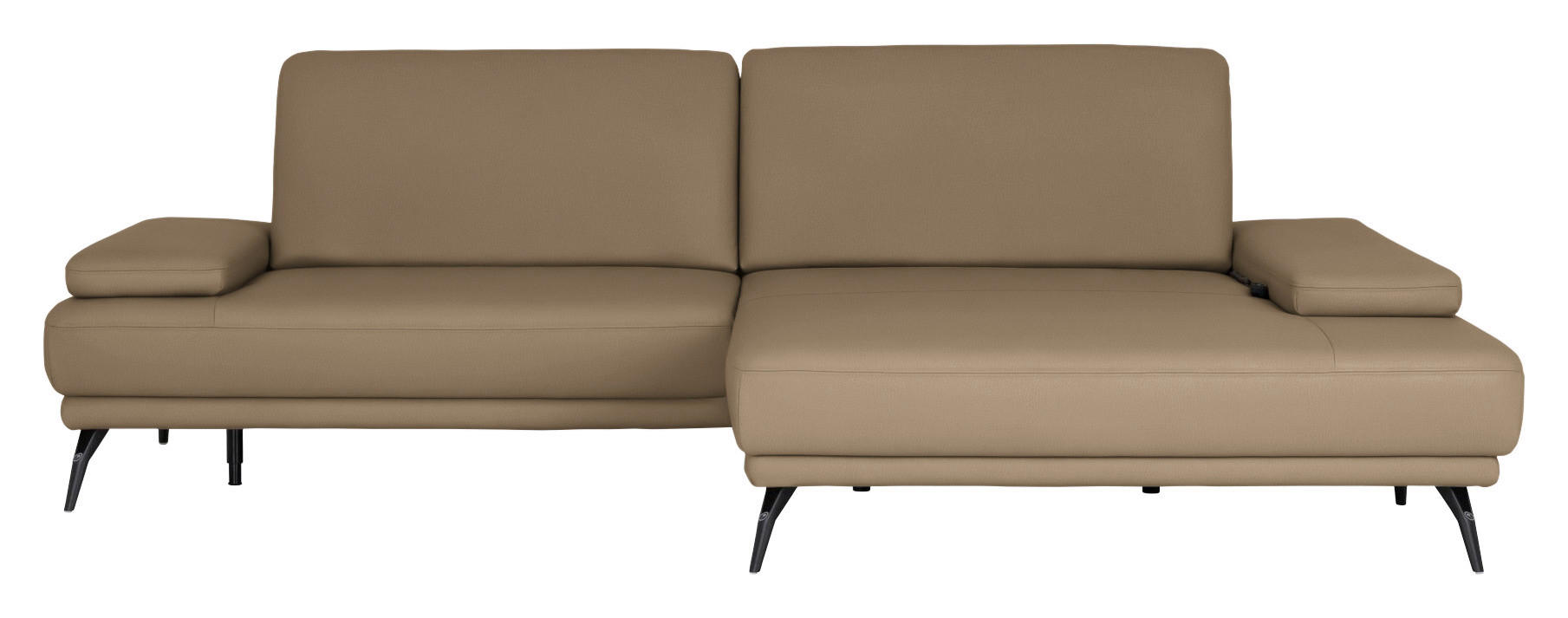 ECKSOFA Echtleder Khaki  - Khaki/Schwarz, Konventionell, Leder/Metall (301/180cm) - Joop!