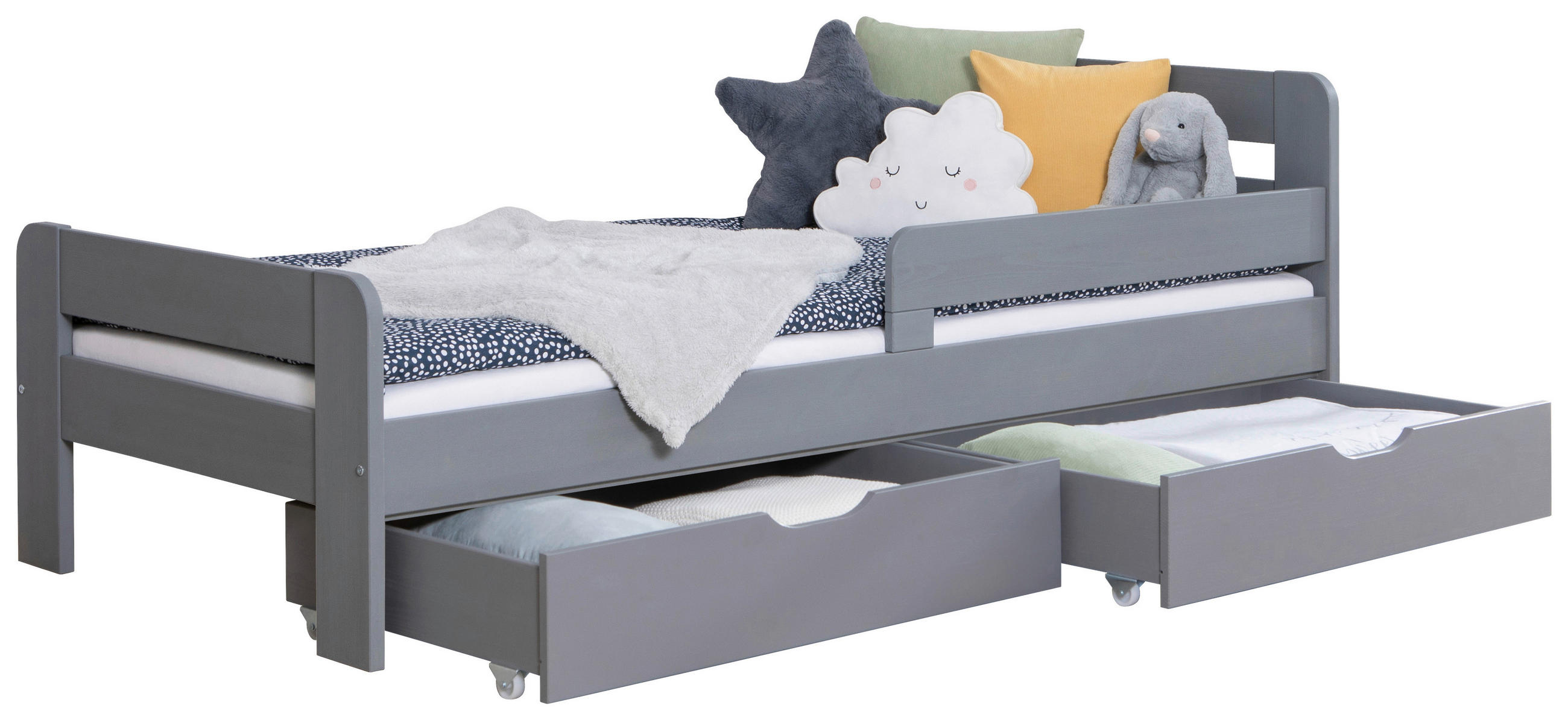 STAURAUMBETT 90/200 cm  in Hellgrau  - Hellgrau/Naturfarben, MODERN, Holz/Textil (90/200cm) - MID.YOU