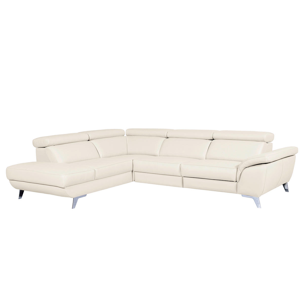 ECKSOFA Creme Echtleder Rücken echt, Armteilverstellung, Kopfteilverstellung  - Silberfarben/Creme, Design, Leder/Metall (228/283cm) - Livetastic