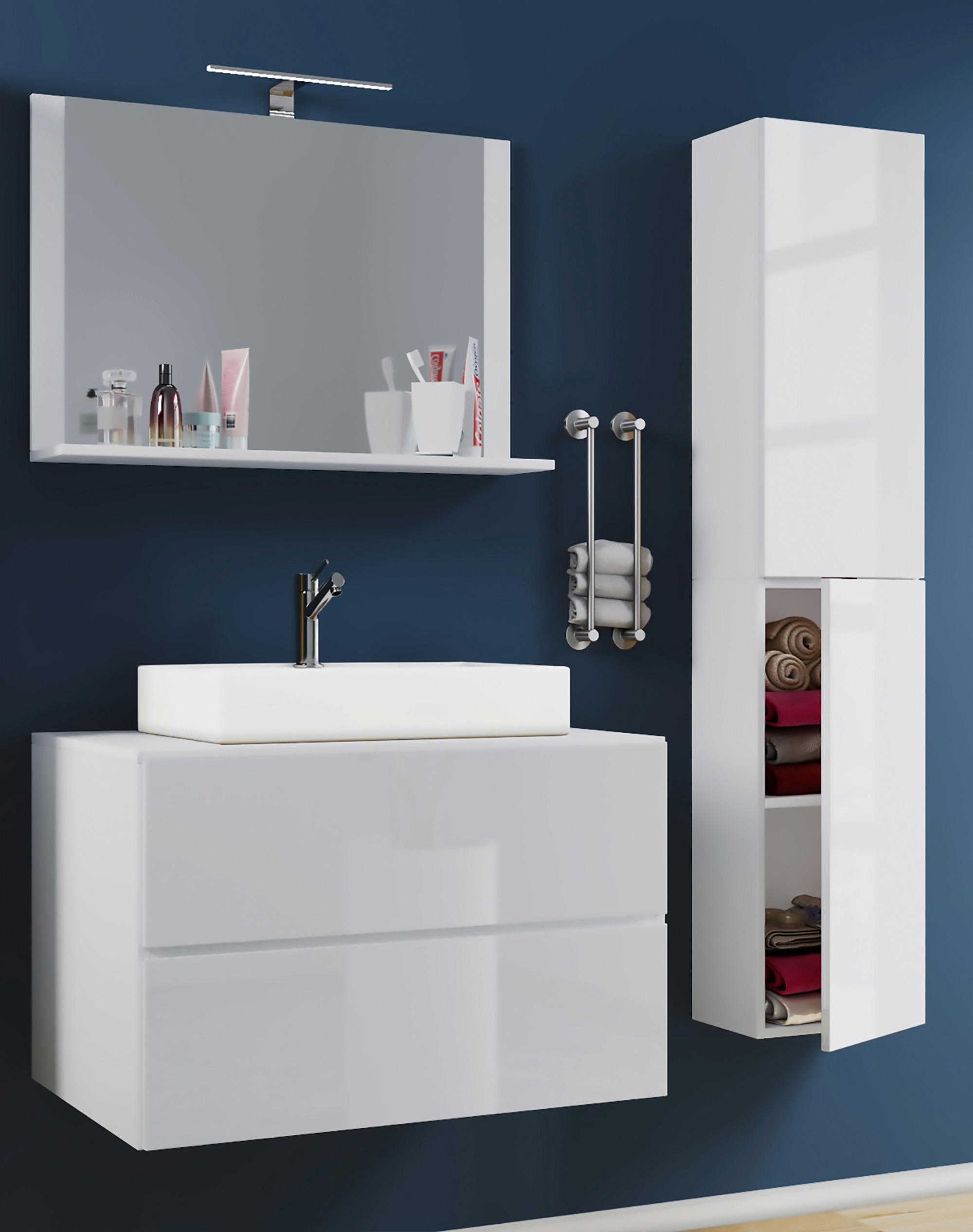 BADEZIMMER 4-teilig  in 114 cm  - Weiß, MODERN, Glas/Keramik (114cm) - MID.YOU