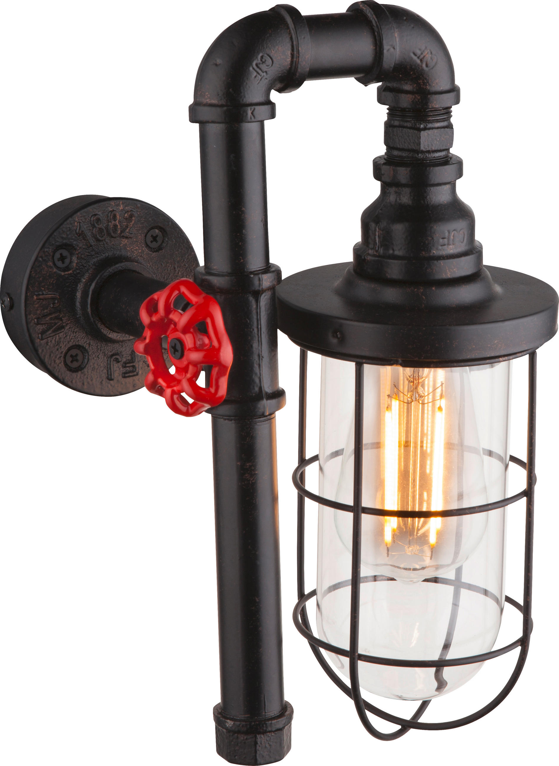 VÄGGLAMPA Bayuda 22/16/33 cm   - klar/svart, Lifestyle, metall/glas (22/16/33cm) - Globo