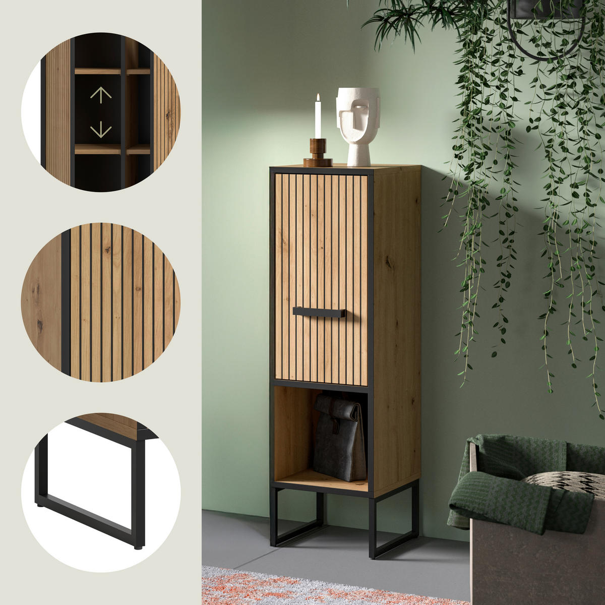 MIDISCHRANK 30/101/32 cm  - Schwarz/Eiche Artisan, Trend, Holzwerkstoff/Kunststoff (30/101/32cm) - MID.YOU