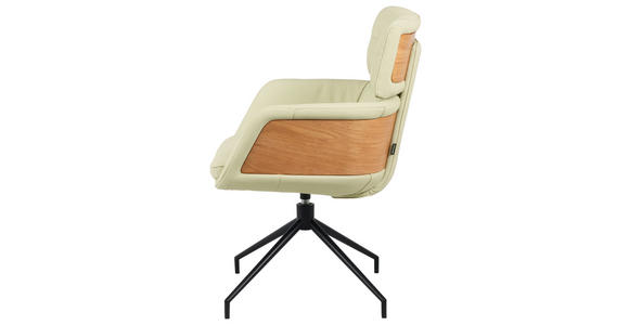 ARMLEHNSTUHL  Sitzfläche 360° drehbar, automatische Rückholfunktion  Echtleder  Schwarz, Eichefarben, Beige  - Eichefarben/Beige, Design, Leder/Holz (62/92/66cm) - Dieter Knoll