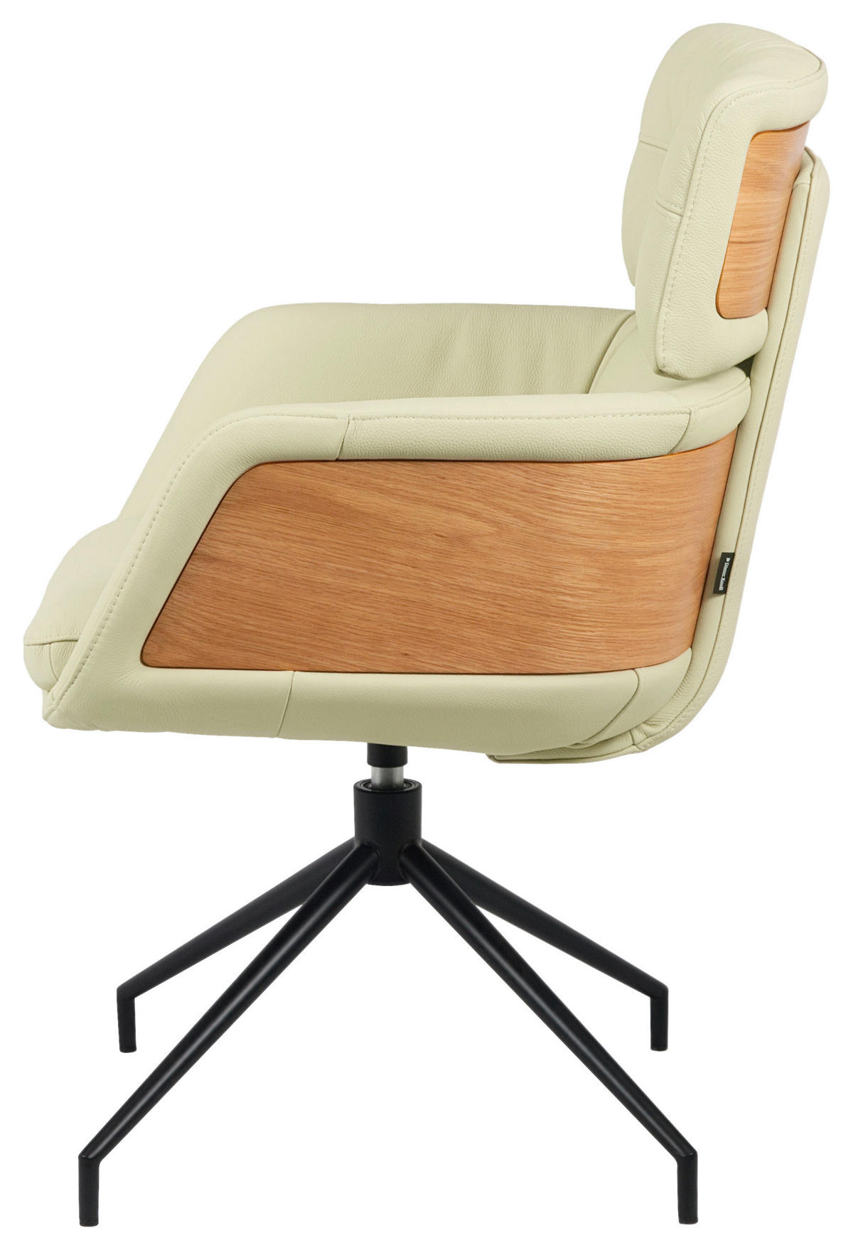 ARMLEHNSTUHL  Sitzfläche 360° drehbar, automatische Rückholfunktion  Echtleder  Schwarz, Eichefarben, Beige  - Eichefarben/Beige, Design, Leder/Holz (62/92/66cm) - Dieter Knoll