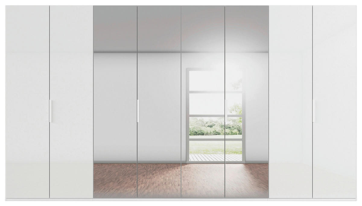 DREHTÜRENSCHRANK 400/235/61 cm,  in Weiß, 8-türig  - Weiß, Basics, Glas/Holzwerkstoff (400/235/61cm) - Novel