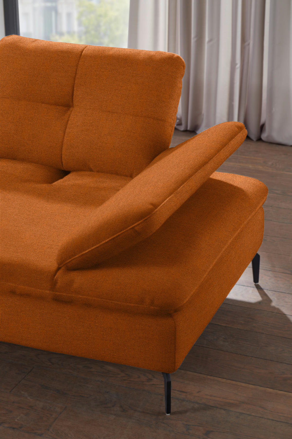 ECKSOFA in Flachgewebe Orange, Rostfarben  157/344 cm  - Rostfarben/Schwarz, Design, Textil/Metall (157/344cm) - Chilliano