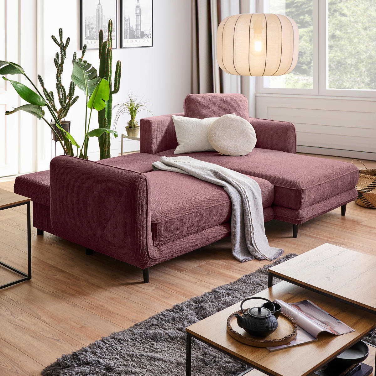 ECKSOFA in Struktur Altrosa  - Schwarz/Altrosa, Konventionell, Holz/Textil (247/170cm) - Carryhome