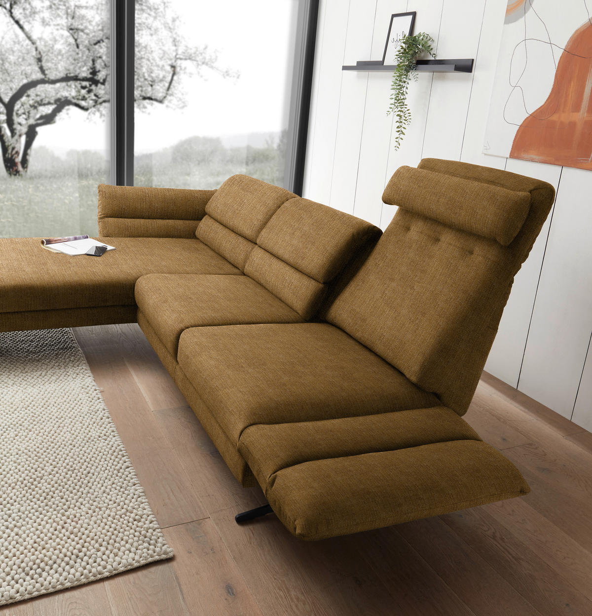ECKSOFA in Flachgewebe Goldfarben  - Goldfarben/Schwarz, Design, Textil/Metall (176-217/279-327cm) - Dieter Knoll