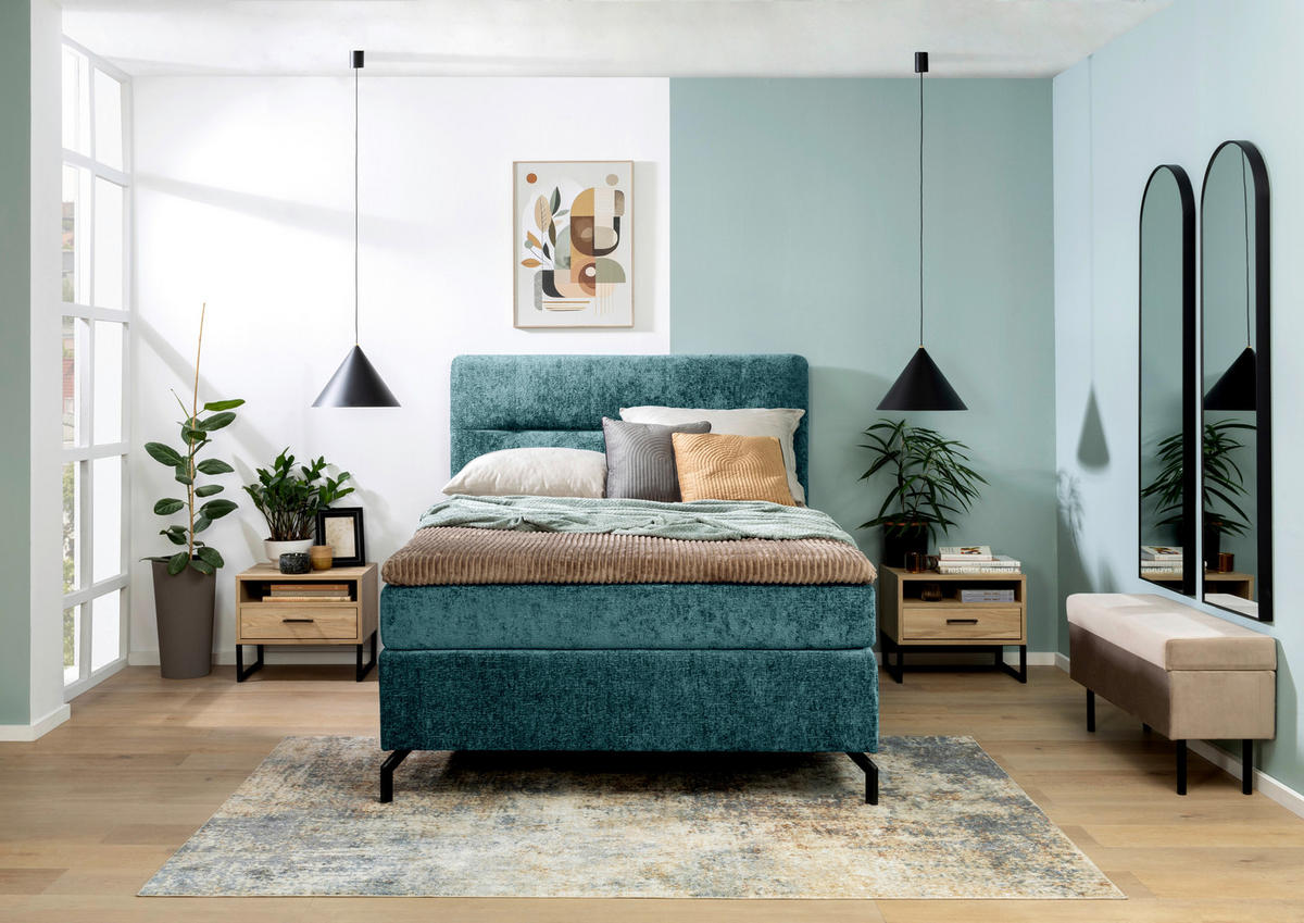 BOXSPRINGBETT 140/200 cm  in Petrol  - Petrol/Schwarz, Design, Textil/Metall (140/200cm) - Esposa