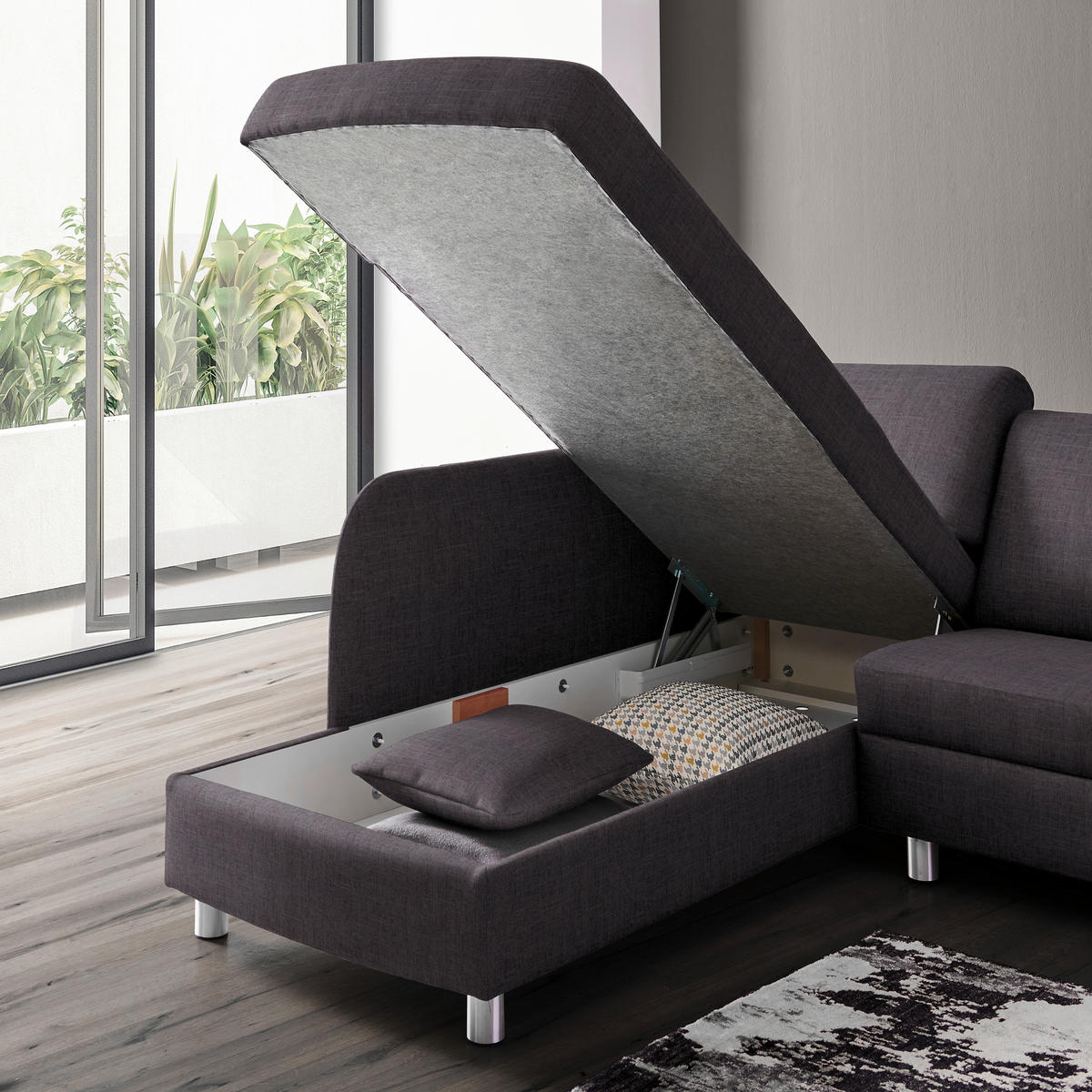 ECKSOFA in Chenille Schieferfarben, Dunkelgrau  208/227 cm  - Schieferfarben/Dunkelgrau, KONVENTIONELL, Textil/Metall (208/227cm) - Sedda