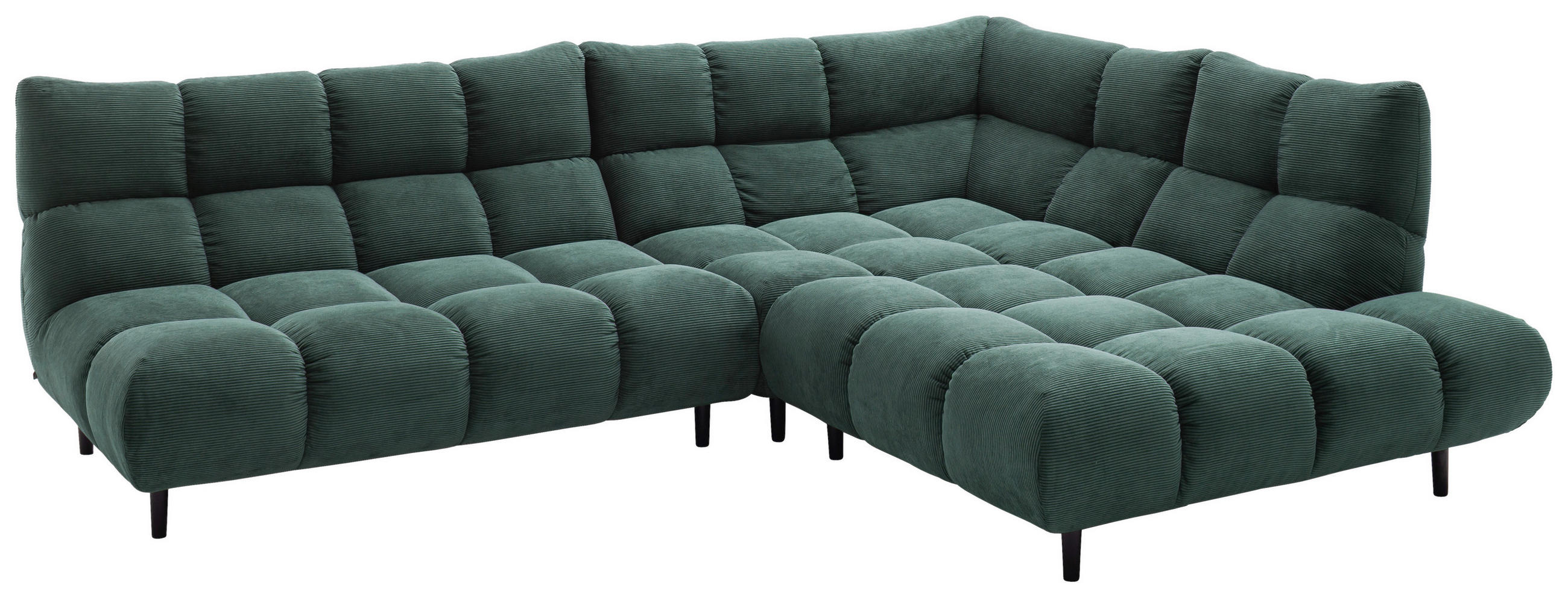 ECKSOFA Ottomane rechts, Eckteil  Grün Feincord  - Schwarz/Grün, Design, Holz/Textil (288/215cm) - Pure Home Lifestyle